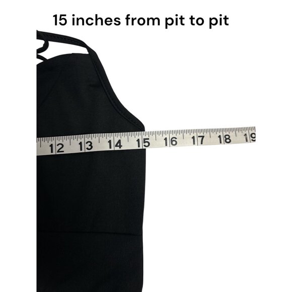 Black Halter Midi Dress With Adjustable Tie Back & Deep V-Neckline 95% Polyester - Picture 6 of 10